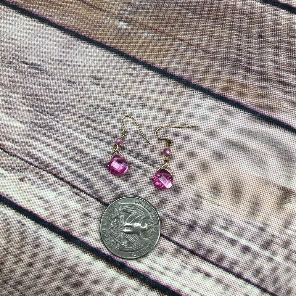 Handmade Pink Rhinestone Earrings - Picture 3 of 4